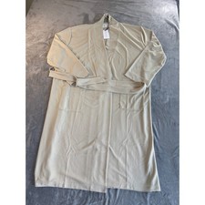 Line & Dot Womens Waffle Knit Robe Beige Tie Waist Pocket Loungewear New