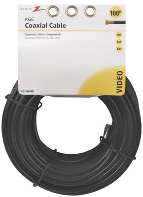 NEW ZENITH VG110006B BLACK 100 FOOT RG6 COAX TV CABLE WITH ENDS 6318687