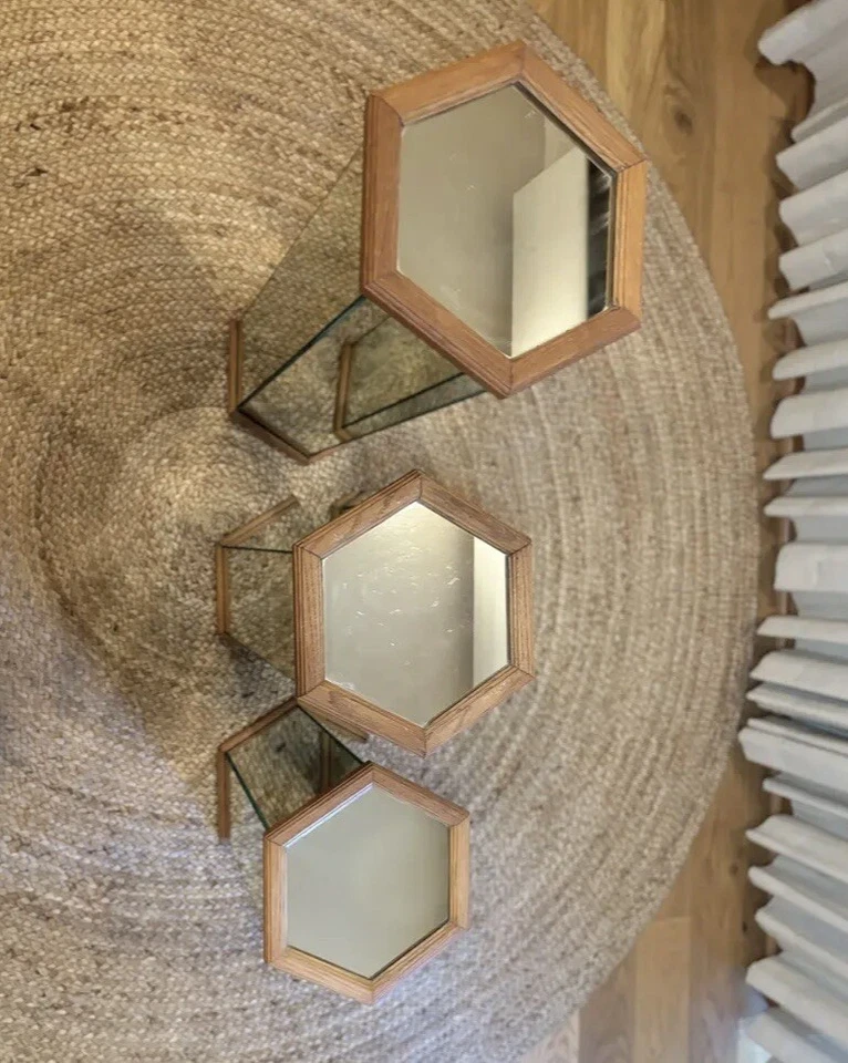 Postmodern Mirrored Hexagonal Wooden Framed Pedestals - Image 4 of 4