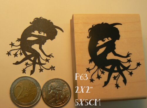 Cling Mounted P63 Fairy on moon silhouette rubber stamp - Afbeelding 1 van 2