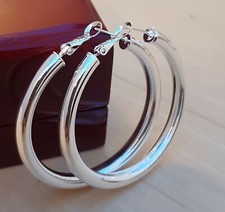 925 Sterling Silver Filled Plain Large 50mm Chunky Creole Hoop Earrings 