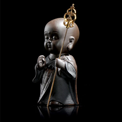 China Yixing Zisha Cerámica Té Mascota Hecho a Mano Pequeño Monje Buda Budismo Estatua Foto 3 de 4