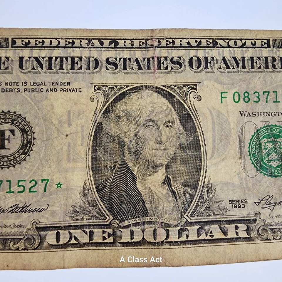 1993 STAR NOTE $1 DOLLAR BILL ( ATLANTA F )  7 Digits. F1918F*. Our T8145 - Image 4 of 4
