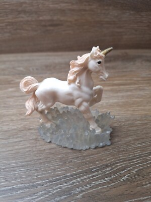Vintage 1990s Y2K Enchanted Unicorn Statue On Light Blue Acrylic Crystals