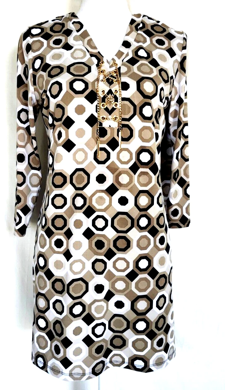 Abito tunica Michael Kors manica 3 4 catena stringato corto cambio taglia M geometrico