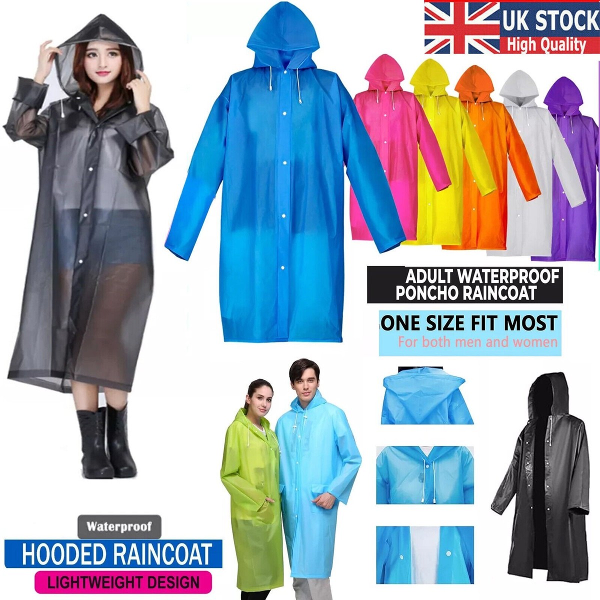 Outdoor Emergency Ponchos FISHOAKY Rain Ponchos 8-Pack - Waterproof Lightweight Poncho For Adults & Kids Disposable Waterproof Ponchos