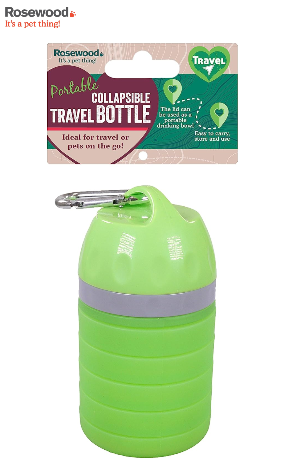 ROSEWOOD PORTABLE PET DOG PUPPY CAT TRAVEL WATER BOTTLE COLLAPSIBLE WATER BOWL