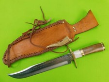Vintage US Custom Made Handmade Large Bowie Hunting Knife w/ Sheath