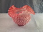 Fenton Cranberry Opalescent Hobnail Glass Large Rose Bowl Vase 4 5/8" Tall INV2