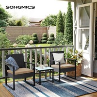 GartenmöBel-Set Aus Pe-Polyrattan 3Er Set Beistelltisch Und 2 StüHle GGF010M05