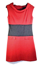 Just Taylor Sheath Dress 8 Red Gray Faux Pocket Retro Career Professional Work