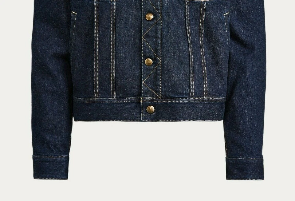 Chaqueta de Camionero Ralph Lauren Etiqueta Púrpura Italia Delgada Cuero Gamuza Índigo Denim Foto 4 de 4