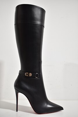 Christian Louboutin Lock Kate Botta 100 Black Leather Knee High