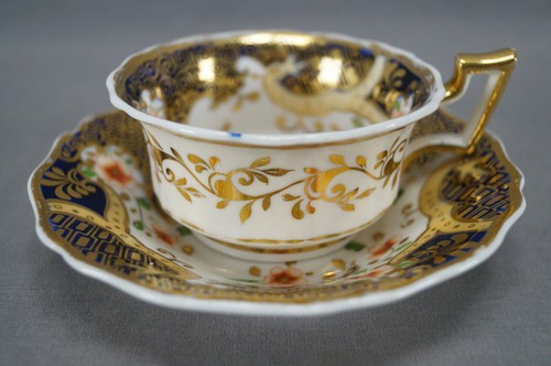 Ridgway 2/1015 Orange Floral Cobalt & Gold Tea Cup & Saucer Circa 1825 B - Picture 2 of 12