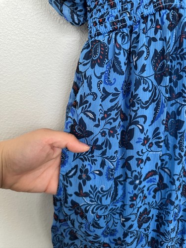 Old Navy V-Neck Waist Define Puff Sleeve Tiered Floral Dress Blue Women's 2X 2XL - Picture 6 of 12