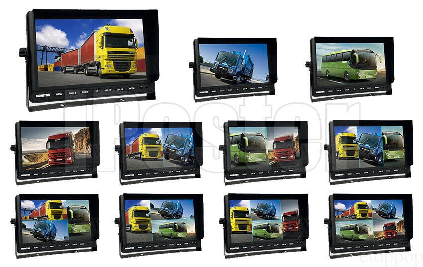 10.1" Quad Monitor Splitscreen 4x 4 PIN CCD Color Rear View Camera 4x 10m Truck - Image 2 of 4
