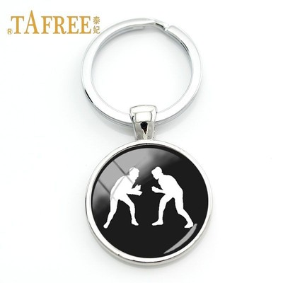 Wrestling Round Keychains-Unique Style Glass Pendant Keychain Ring Holder Unisex