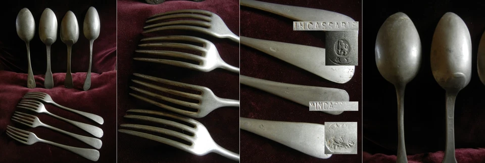 XIX° - LOT DE 8 ANCIENS COUVERTS DE TABLE EN ETAIN - Photo 4/4