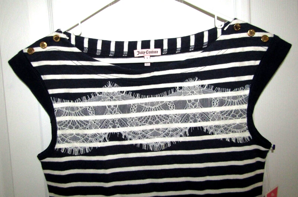 Nuevo con etiquetas Vestido Juicy Couture Harbor a Rayas Camisón Algodón Botones Dorados Talla S Foto 2 de 4