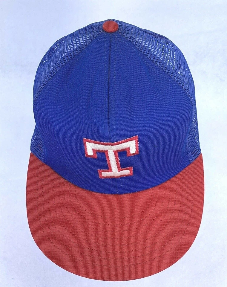 Gorra de béisbol vintage de camionero con cierre a presión de los Texas Rangers azul roja MLB de colección Foto 2 de 4