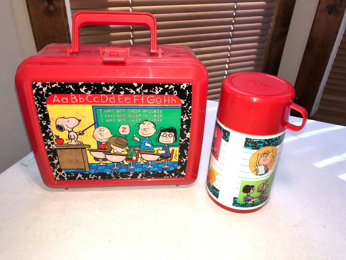 Vintage Peanuts Lunch Box w/ Thermos Charlie Brown Snoopy Plastic Red by  Aladdin | eBay