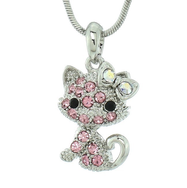 Swarovski Crystal Pink Kitten Pendant Necklace for Cat Lovers