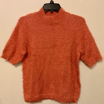 NEW The Limited Women's Coral Mock Neck Fuzzy Soft Short Sleeves Shirt Size M