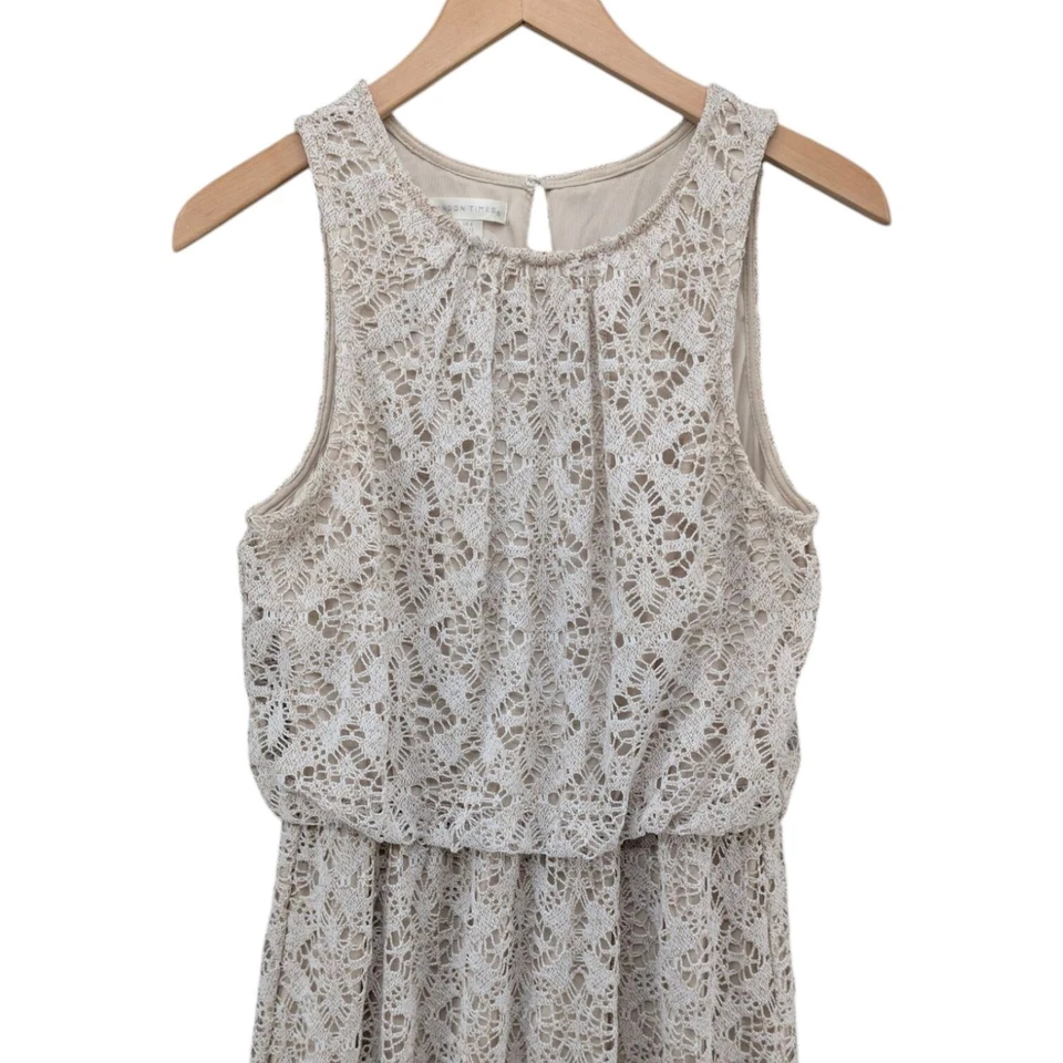 Maxi Vestido Blusa London Times Crochet Avena Beige Sin Mangas Forrado Talla 8 Foto 3 de 4
