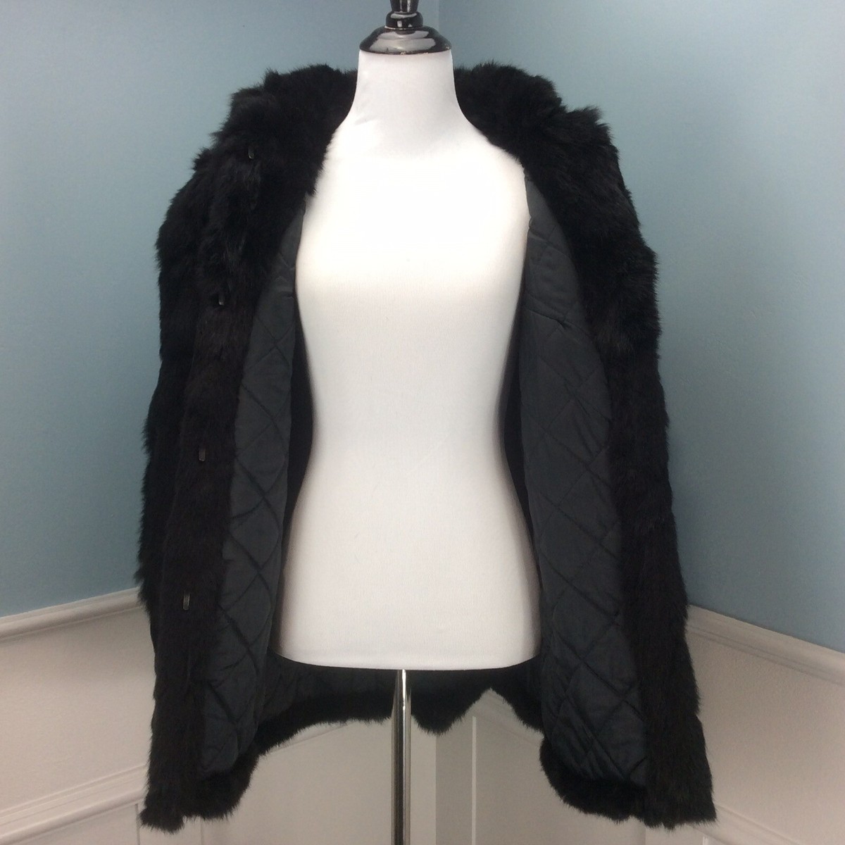 Vtg Genuine Rabbit Fur Coat Medium Black Somerset Furs
