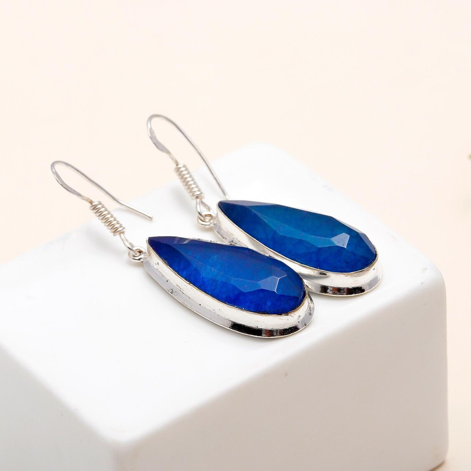 Handmade London Blautopas Anhänger: Oval Sterling Silber Edelstein