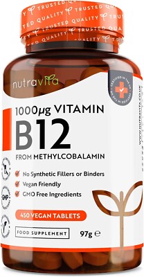 Vitamin B12 1000mcg - 450 Tabletten - Immununterstützung & reduziert Müdigkeit, Ermüdung
