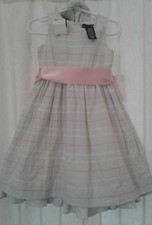 NWT Ralph Lauren Seersucker Striped Cotton satin ribbon Baby Girl Dress 24M