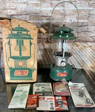 1970 Coleman 220F195 Two Mantle Floodlight Green Lantern w/Box + Extras