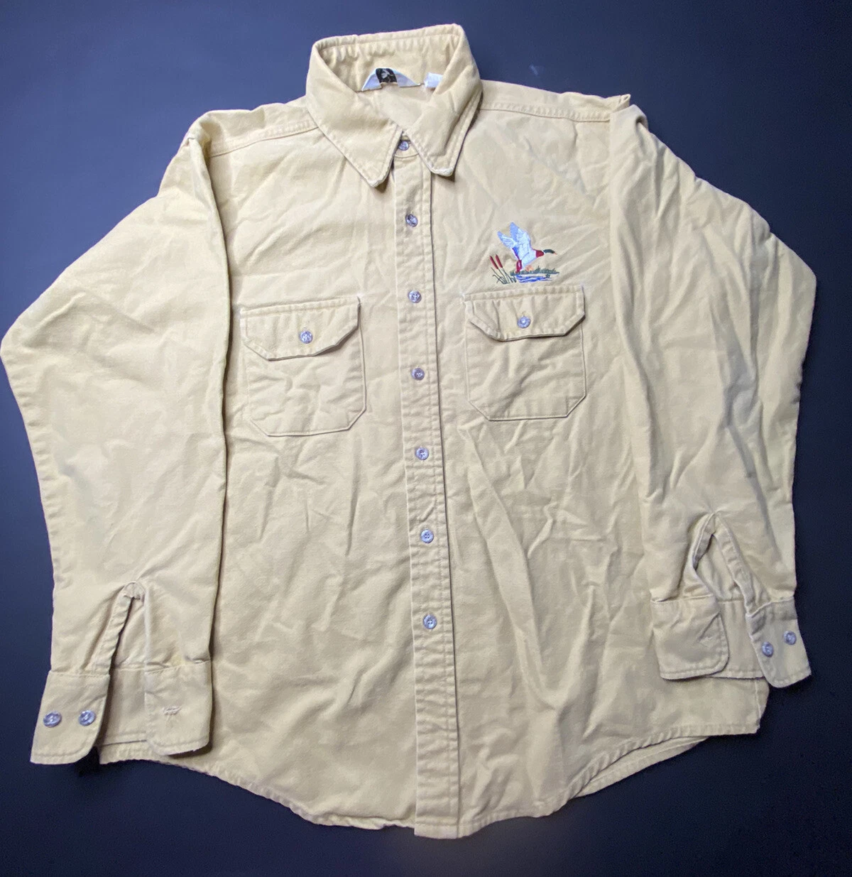 Vintage Black Duck Outdoor Duck Hunting Shirt XL Mustard Button Down Long Sleeve