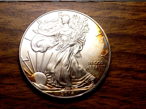 AMERICAN SILVER EAGLE 2014 GEM BU RAINBOW STUNNING ALBUM TONES 1 TROY OZ SYGMA
