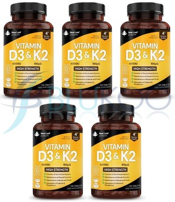 New Leaf Products Vitamin D3 4000iu & K2 100mcg - 120 Tabletten (5er Pack)