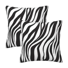 Black and White Zebra Print Striped Throw Pillow Covers 18x18 in Sets of 2 Co...