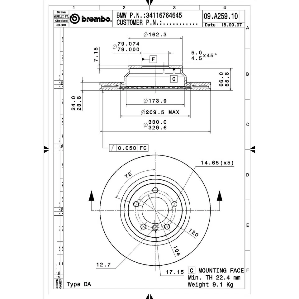 Kit de pastillas de freno rotores de freno delanteros traseros Brembo Prime para BMW 330xi BMW 2006-2006 Foto 2 de 4