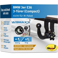 ANHÄNGERKUPPLUNG abnehmbar für BMW 3er E36 Compact 94-00 +7pol E-Satz ABE