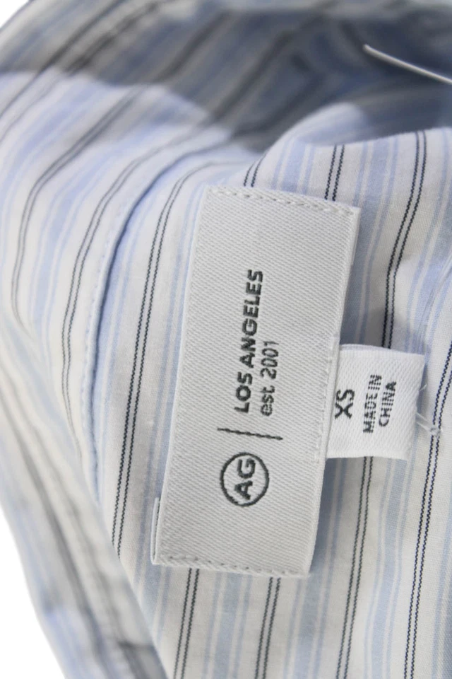 Camisa social masculina listrada AG Adriano Goldschmied botão frontal branca azul tamanho XS - Imagem 4 de 4