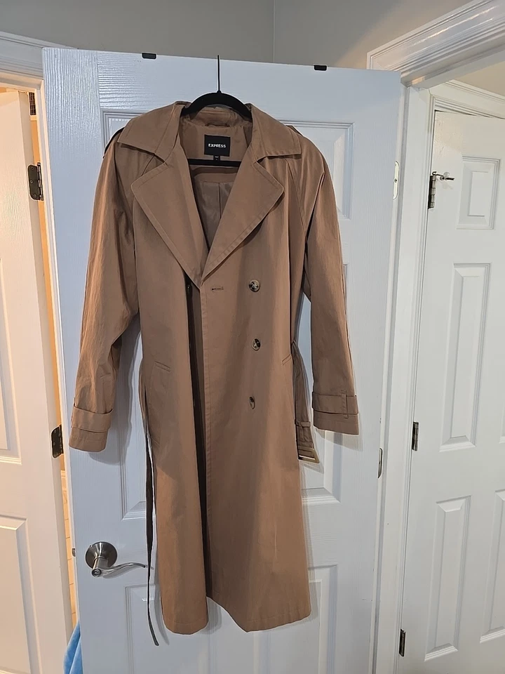 Gabardina larga para mujer talla camel grande con cinturón clásica atemporal nueva sin etiquetas Express Foto 2 de 3