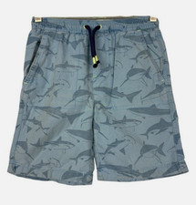Mini Boden 15Y Shorts Blue Sharks Twill 100 Cotton Pull On Drawstring Waist