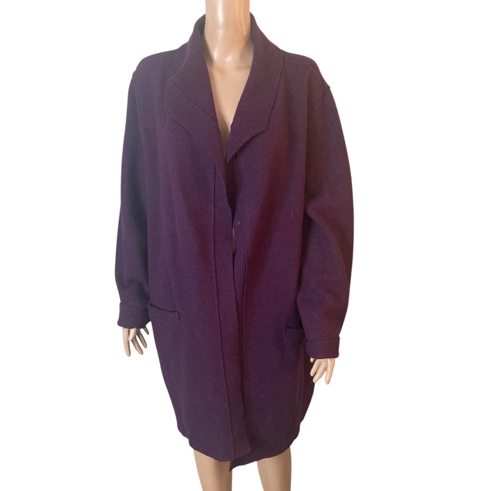 Abrigo Eileen Fisher mezcla de lana tejido para mujer grande púrpura frente abierto Foto 3 de 4