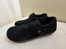 Earth Origins Aurora Jade Black Suede Slip-On Clogs Mocc Faux Fur Lined 8.5/40