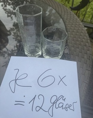 Vintage Mid century Arcoroc 6eckig - Set je 6x whiskeyglas + Wasserglas limoglas