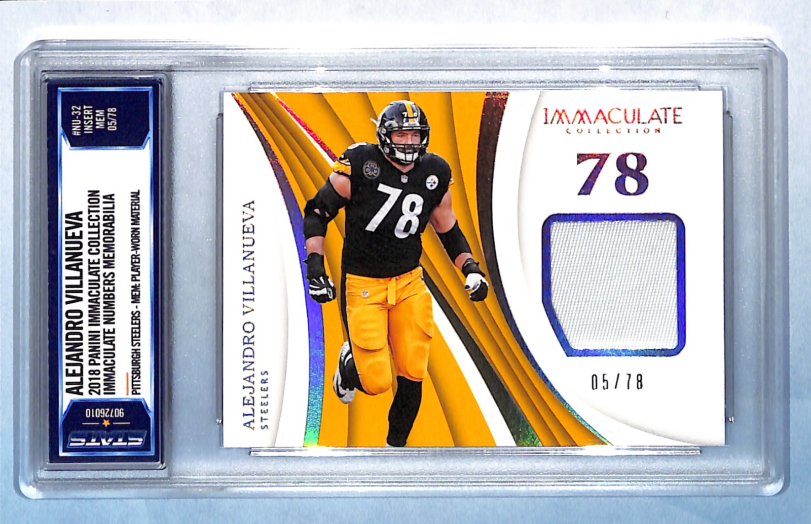2018 Immaculate Alejandro Villanueva Numbers Game-Used Relic /78 Steelers 0262