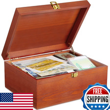 DRASTAR Large Wooden Keepsake Memory Box, Decorative Storage Box with Hinged Lid