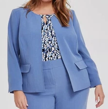 Kasper Women Blue Collarless Open-Front Jacket Plus Size 20W
