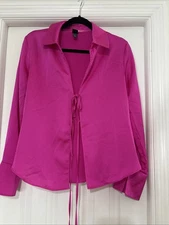 Wild Fable Magenta Pink Tie Front Blouse Shirt Size Small 
