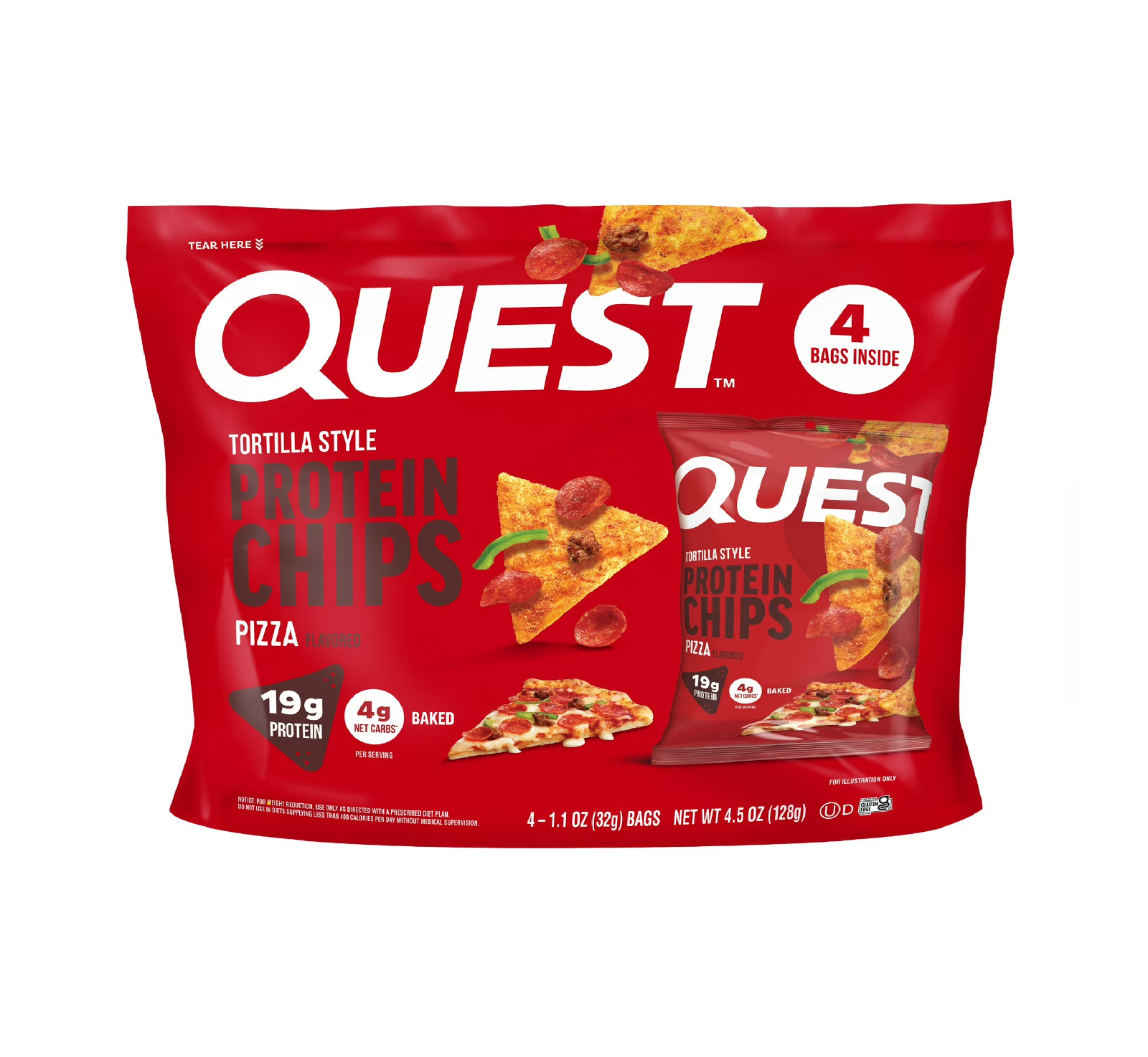 Quest Pizza Protein Chips 19g Protein 1.1 oz Baked Tortilla Styl 4 Ct.